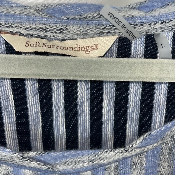 NWT Soft Surroundings high/low dusty blue softened stripes tunic Sz L - Picture 5 of 10
